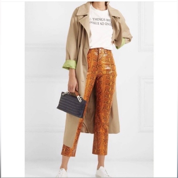 GRLFRND Shiloh 100% Leather, Orange Snake print pants 🧡sz 27 NWT! - Picture 6 of 8